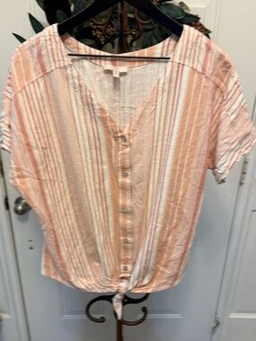 Como Vintage Mixed Stripe Vertical Stripe Linen Blend Button Down Shirt SS XL